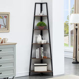 Corner Shelf 70 Inch Tall Bookcase 5- Tier Industrial Corner - The Linen House