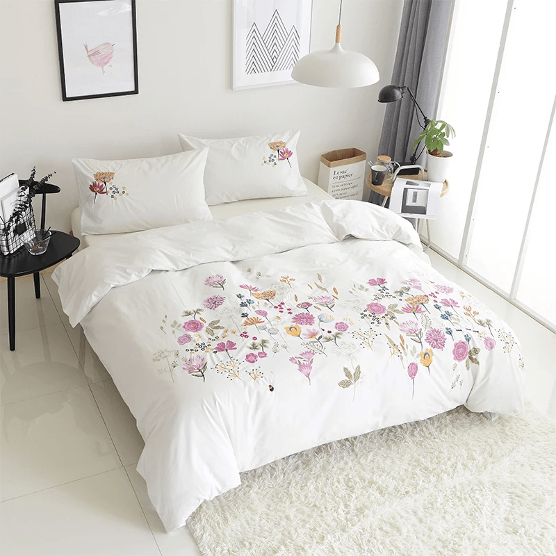 Korean Flowered Embroidery New Duvet Set - The Linen House