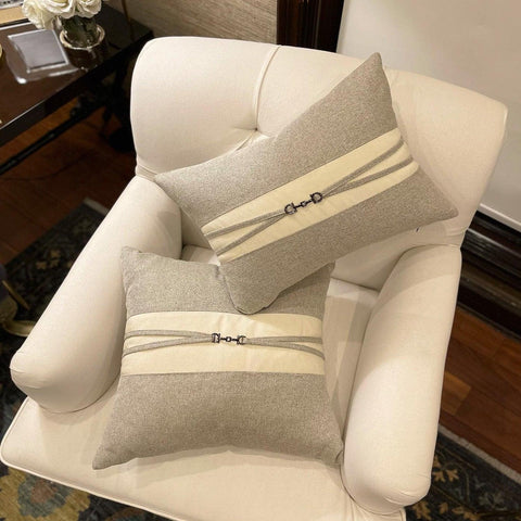 Cushion with Leather work - The Linen House