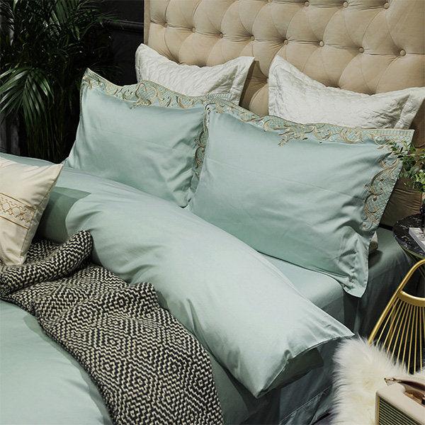 Mint Embroidery Duvet Set - The Linen House