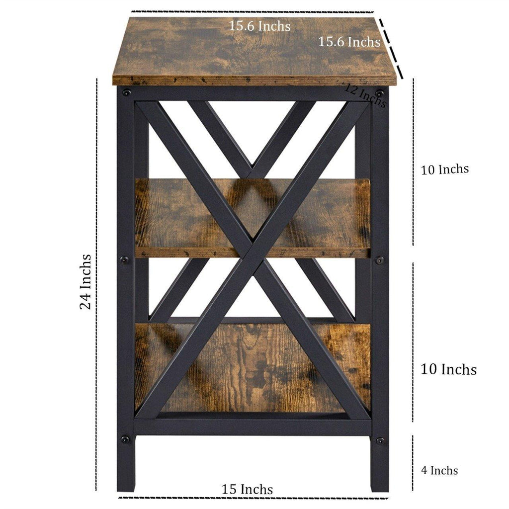 Topeakmart 3 Tiers Sofa Side End Table X Frame - The Linen House