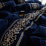 New Luxury Blue Embroidered Velvet Duvet - The Linen House