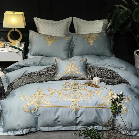 Luxury Light Mineral New Embroidered Duvet Set - The Linen House