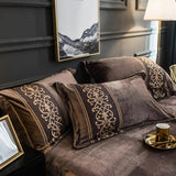 New Luxury Walnut Brown Embroidered Velvet Duvet set - The Linen House