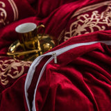 Flaming Red New Luxury Embroidered Velvet Duvet Set - The Linen House