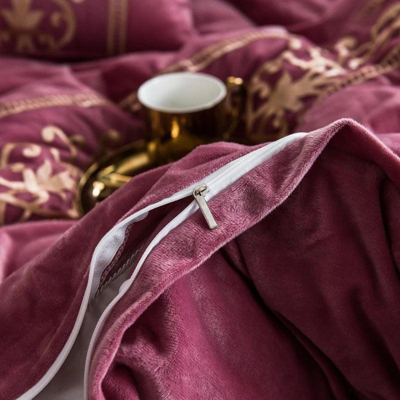 Luxury Charm Pink New Embroidered Velvet Duvet Set - The Linen House