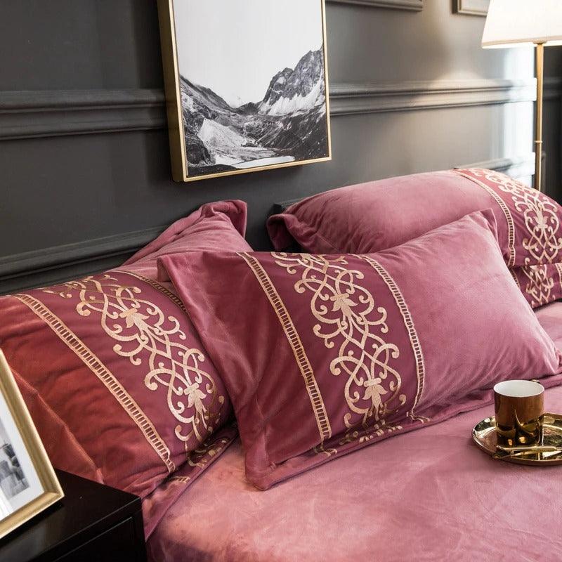 Luxury Charm Pink New Embroidered Velvet Duvet Set - The Linen House