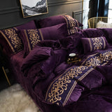 New Violet Luxury Embroidered Velvet Duvet Set - The Linen House