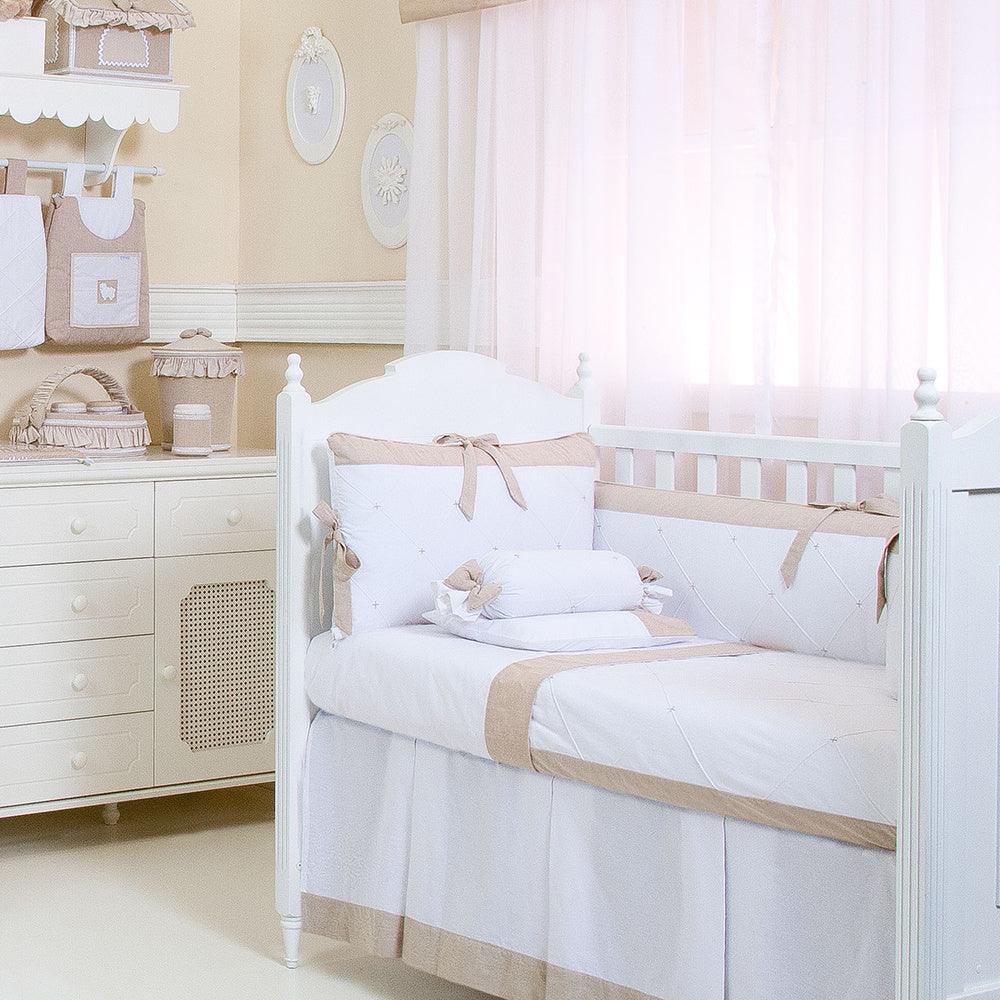 White & Beige Baby Cot Set - The Linen House