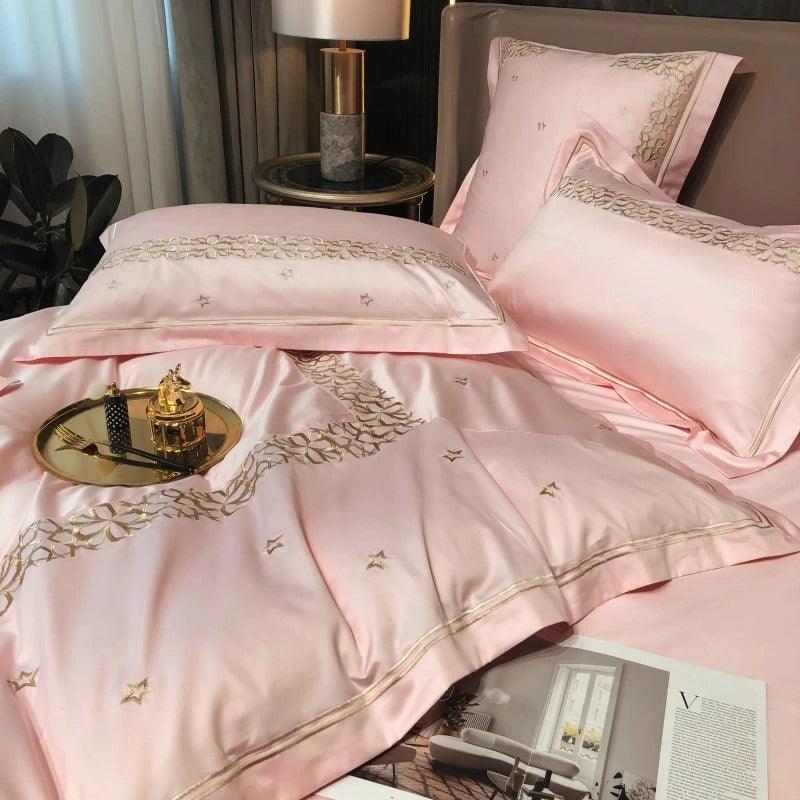 Luxury New Musk Rose Cotton Satin Embroidered Duvet Set - The Linen House