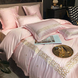 Luxury New Musk Rose Cotton Satin Embroidered Duvet Set - The Linen House