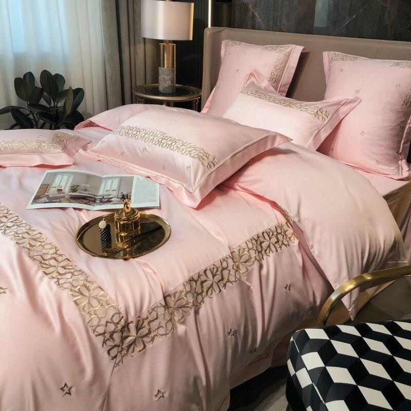 Luxury New Musk Rose Cotton Satin Embroidered Duvet Set - The Linen House