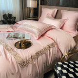 Luxury New Musk Rose Cotton Satin Embroidered Duvet Set - The Linen House