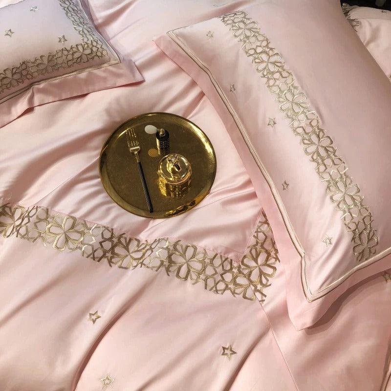 Luxury New Musk Rose Cotton Satin Embroidered Duvet Set - The Linen House
