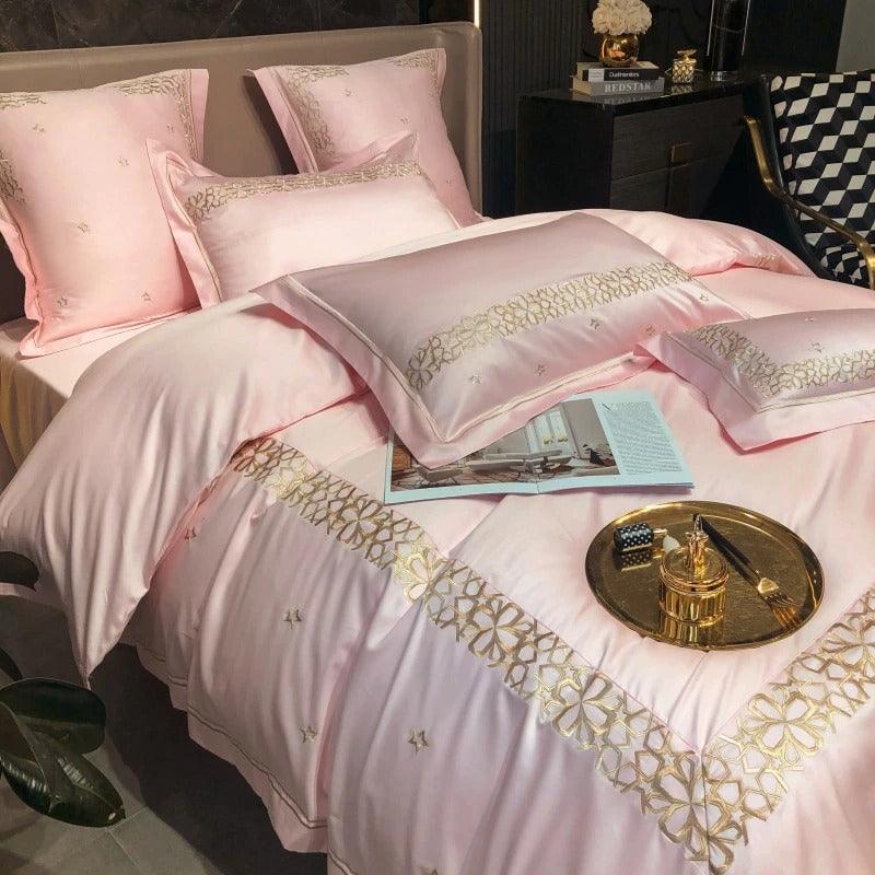 Luxury New Musk Rose Cotton Satin Embroidered Duvet Set - The Linen House