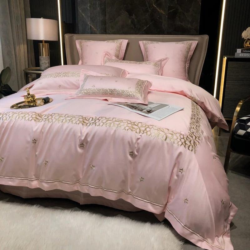 Luxury New Musk Rose Cotton Satin Embroidered Duvet Set - The Linen House
