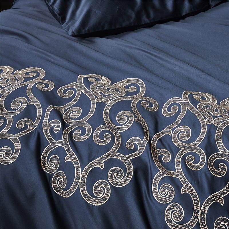 Luxury New Navy Blue with Tan Embroidered Duvet Set - The Linen House