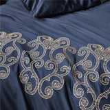 Luxury New Navy Blue with Tan Embroidered Duvet Set - The Linen House