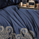 Luxury New Navy Blue with Tan Embroidered Duvet Set - The Linen House