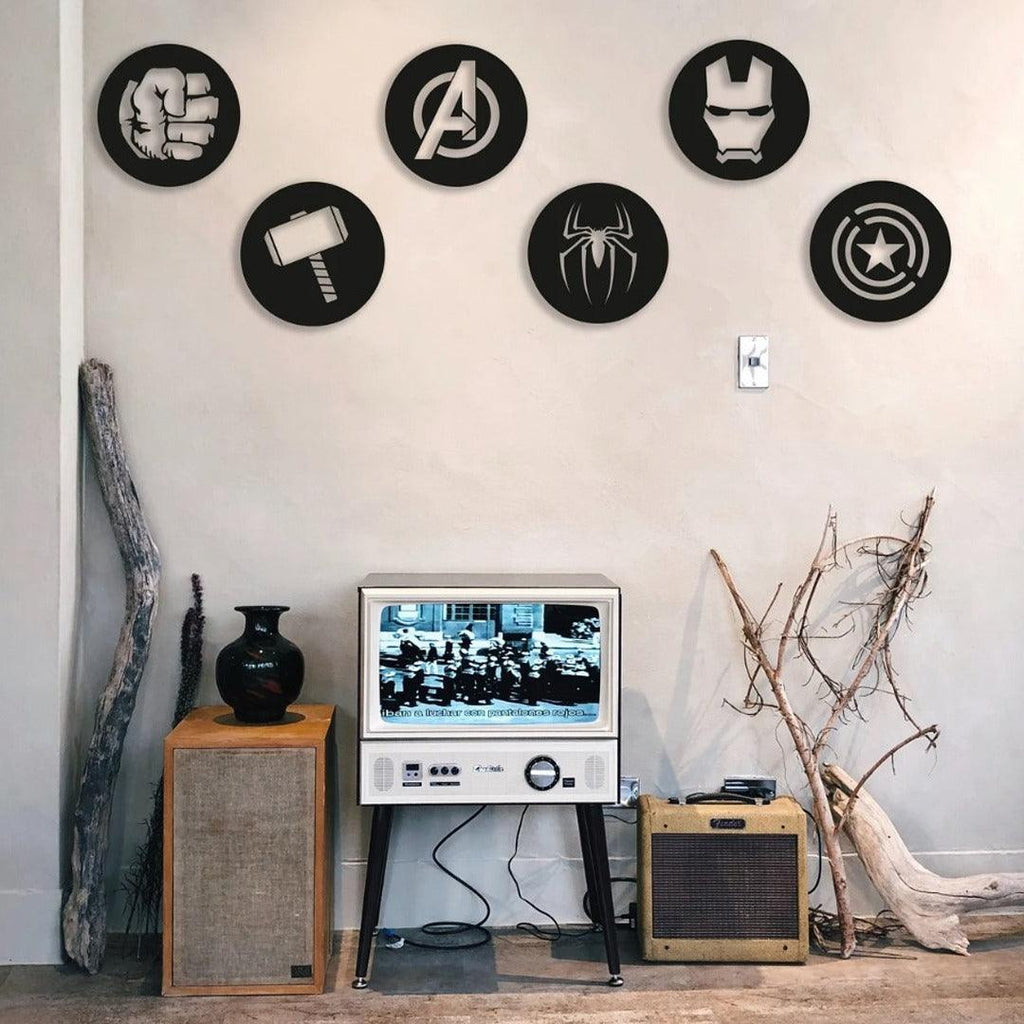 Avengers Metal Wall Art Set of 6, Geometric Nursery Wall Decor, 3D Metal Superhero Wall Hanging - The Linen House