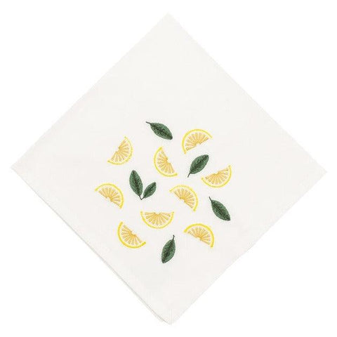 Off White Napkin & Mat with Small Lemons embroidery - The Linen House