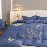 Feather Pattern Cotton Satin Embroidery Duvet Set - The Linen House