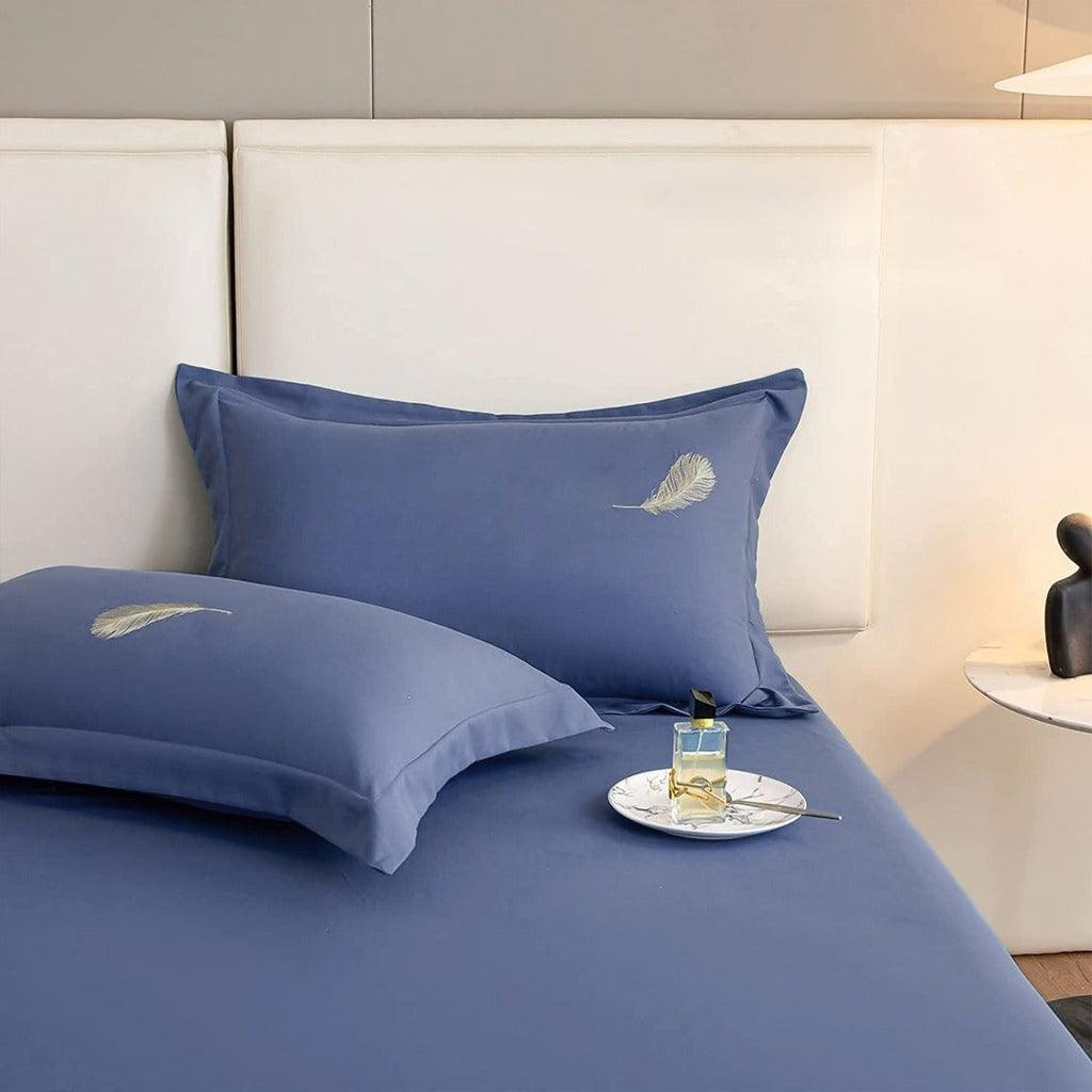 Feather Pattern Cotton Satin Embroidery Duvet Set - The Linen House