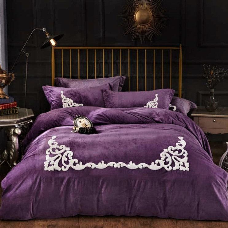 Ruffle Embroidery Velvet Purple – Luxurious and Elegant Bedding Accent