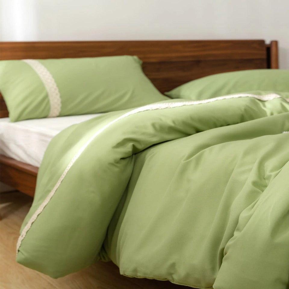 Luxury Duvet With Mash Ground Lace(green) - The Linen House
