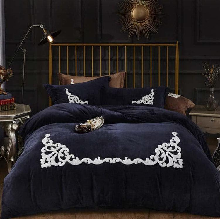 Ruffle Embroidery Velvet Black - The Linen House
