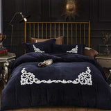 Ruffle Embroidery Velvet Black - The Linen House