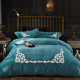 Ruffle Embroidery Velvet Ferozi - The Linen House