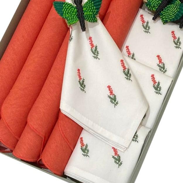 Mat & Napkin Luna Coral with Small Flowers - The Linen House