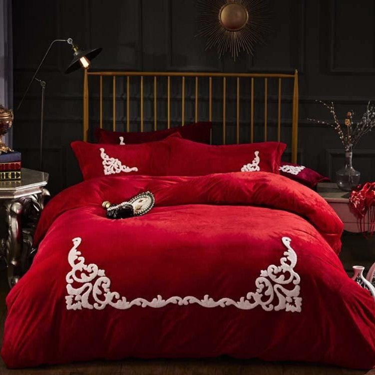 Ruffle Embroidery Velvet Red