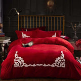 Ruffle Embroidery Velvet Red