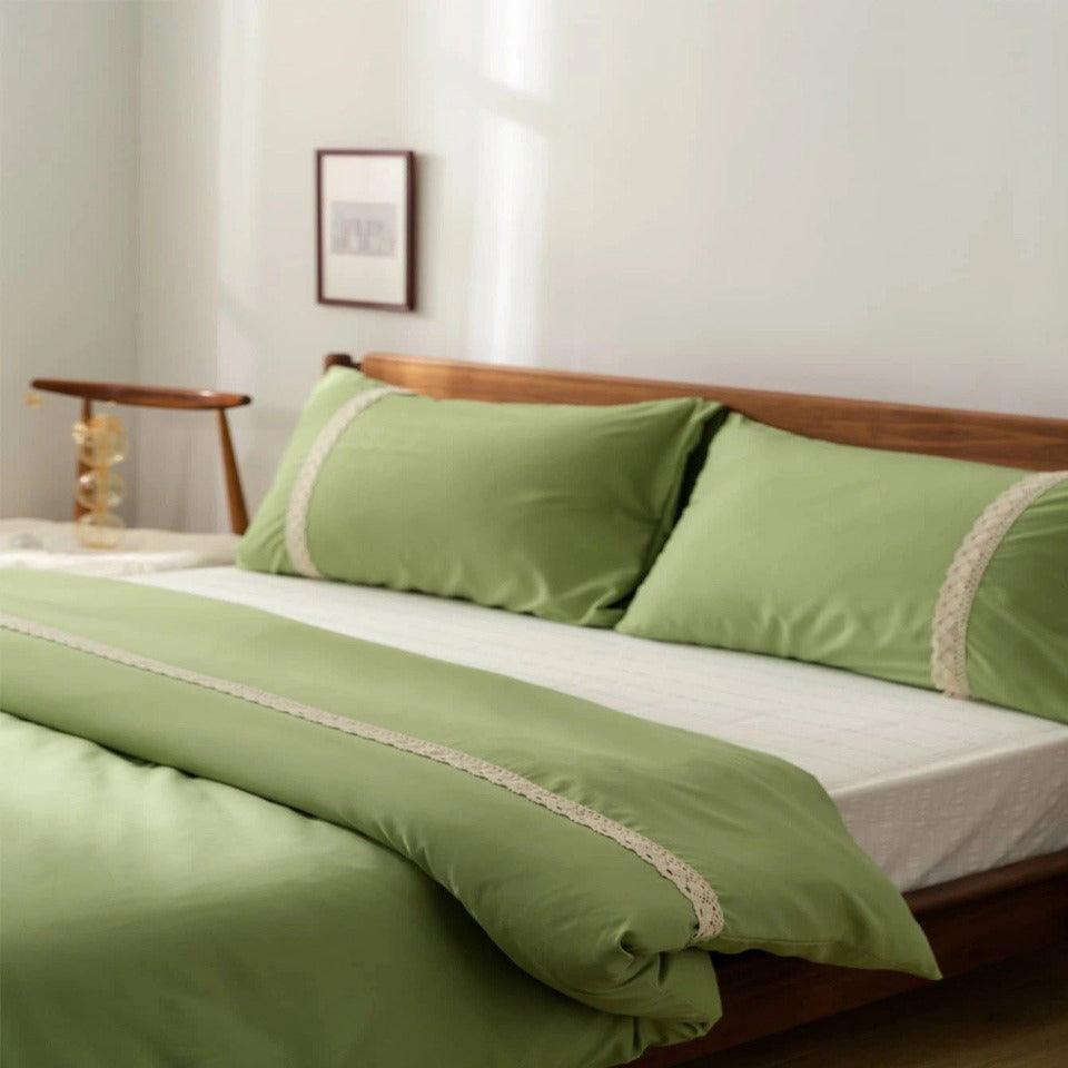 Luxury Duvet With Mash Ground Lace(green) - The Linen House