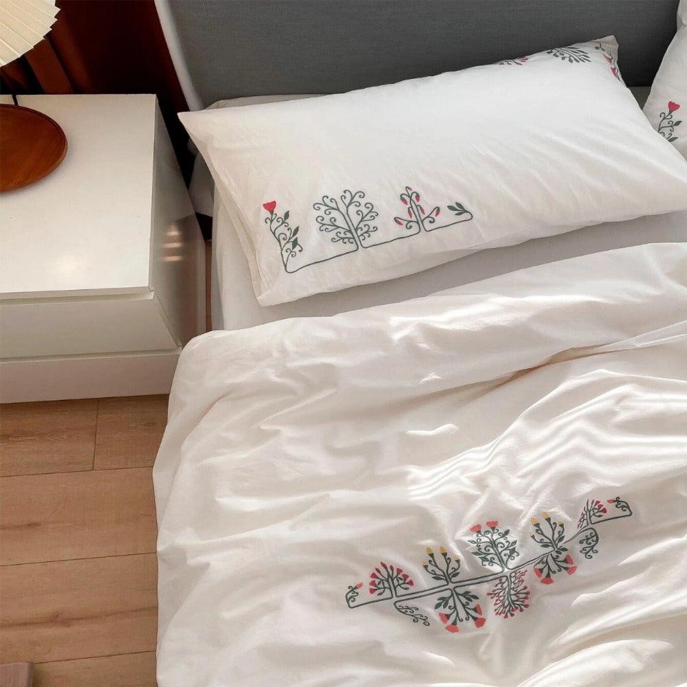 New Flowered Geometric Embroidered Duvet Set - The Linen House