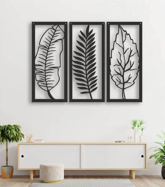 Metal Leaf Wall Art 3 Panels, Wall Decor (pack of 3) - The Linen House