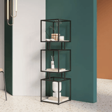 3-Tier Modern Black Cube Bookcase with Metal Tower Display Shelf - The Linen House