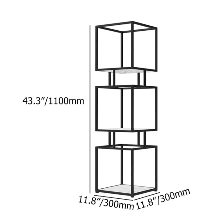 3-Tier Modern Black Cube Bookcase with Metal Tower Display Shelf - The Linen House