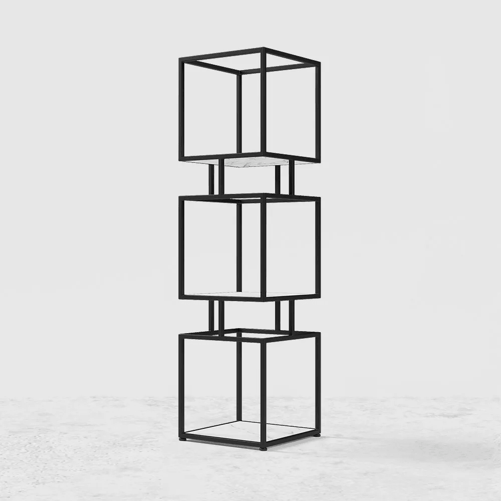 3-Tier Modern Black Cube Bookcase with Metal Tower Display Shelf - The Linen House
