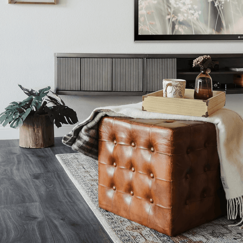 Distressed Leather Ottoman - The Linen House