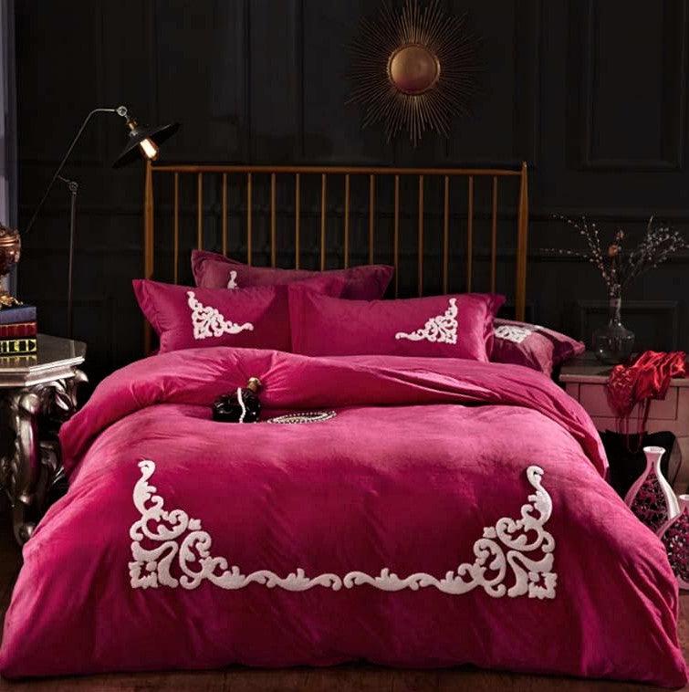 Ruffle Embroidery Velvet pink - The Linen House