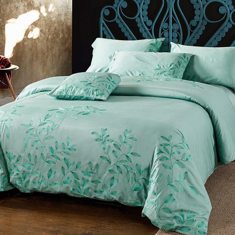 New Oriental Embroidery Mint Green Duvet Set - The Linen House