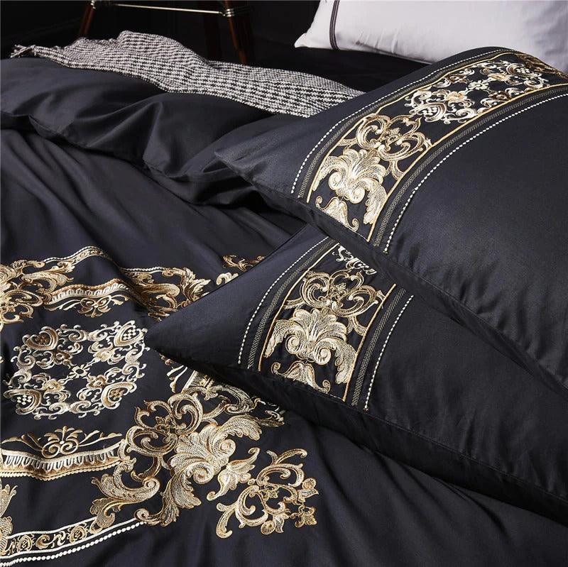 New Black Luxury Embroidered Complete Duvet Set - The Linen House