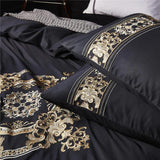 New Black Luxury Embroidered Complete Duvet Set - The Linen House