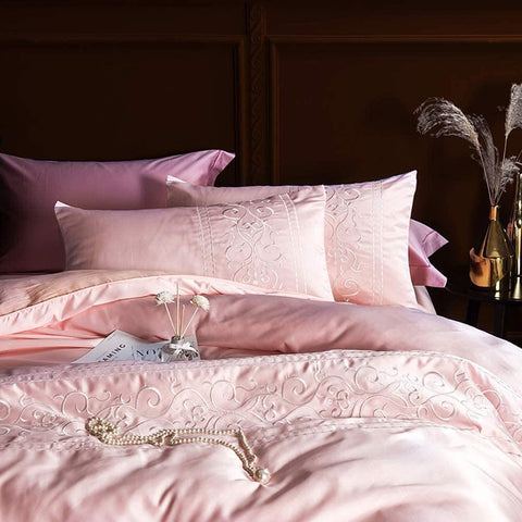 New Luxury Pink Embroidered Duvet Set - The Linen House