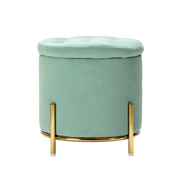 Velvet Round Storage Ottoman with Removable Lid, Gold Metal Legs - The Linen House