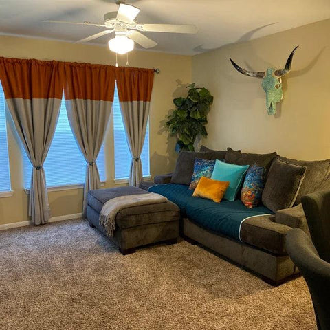 Orange with beige pleated Curtain - The Linen House