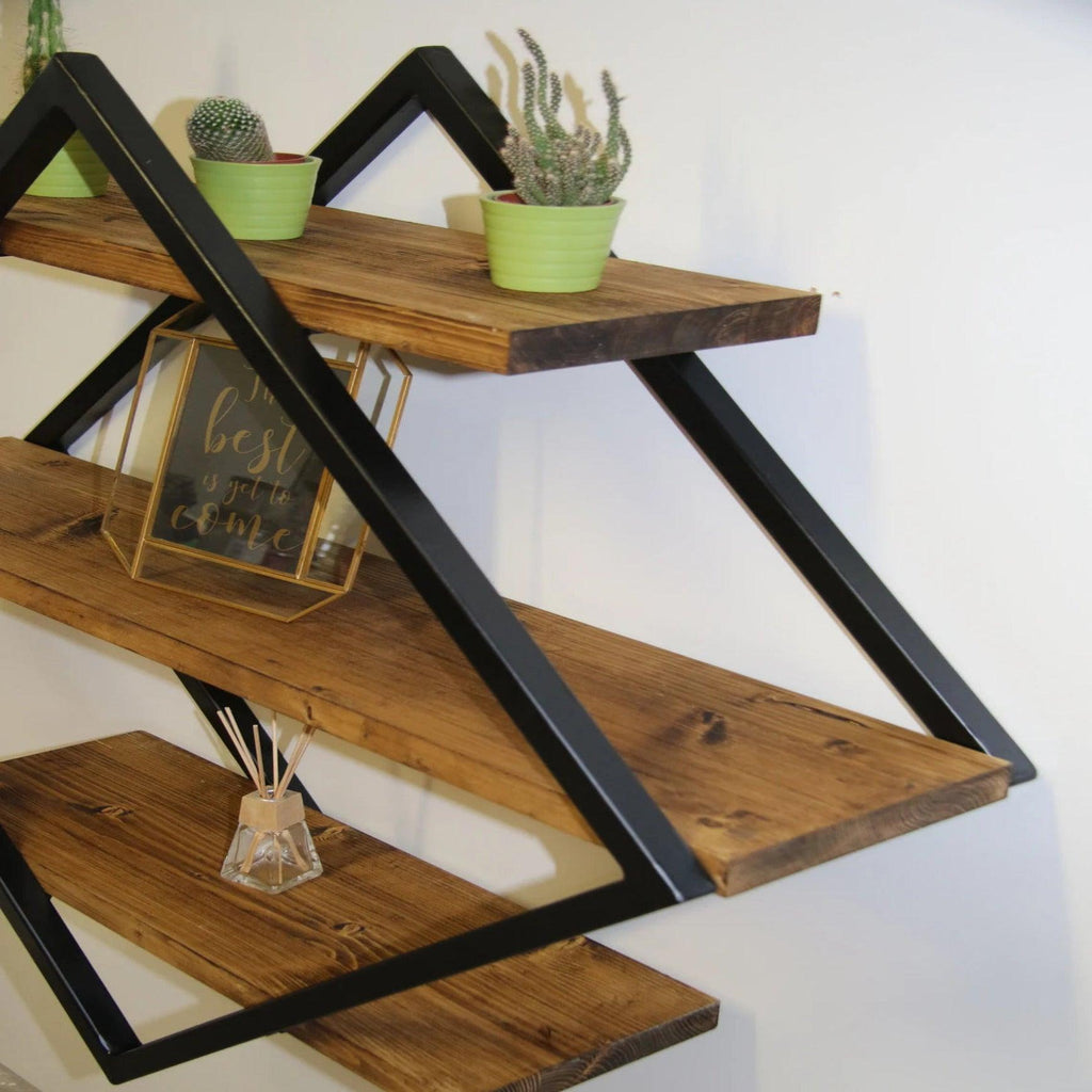 Floating Shelves - Geometric Rustic Steel - The Linen House